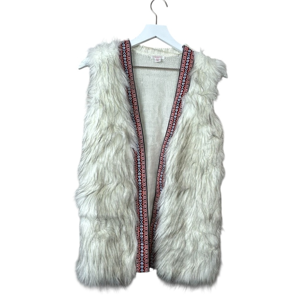 Xhilaration Faux Fur Vest with Patterned Trim Women Sz XS